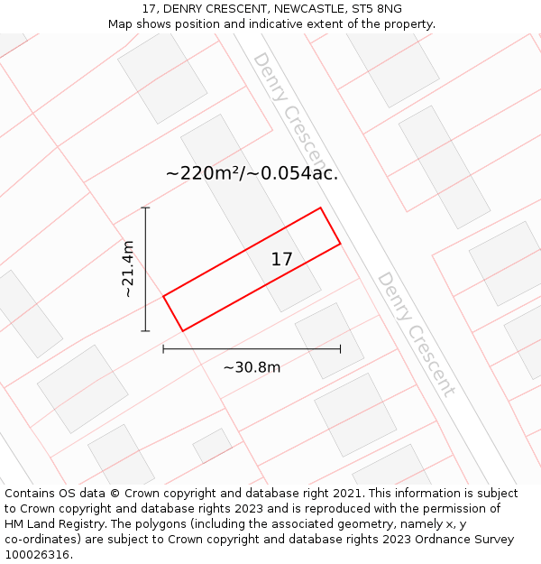 17, DENRY CRESCENT, NEWCASTLE, ST5 8NG: Plot and title map