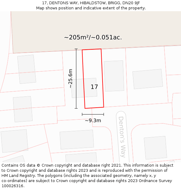 17, DENTONS WAY, HIBALDSTOW, BRIGG, DN20 9JF: Plot and title map