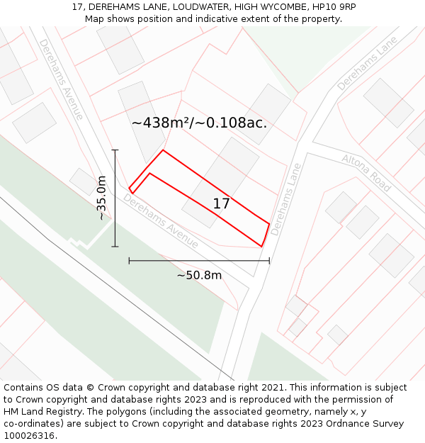17, DEREHAMS LANE, LOUDWATER, HIGH WYCOMBE, HP10 9RP: Plot and title map