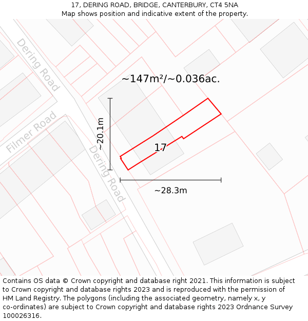 17, DERING ROAD, BRIDGE, CANTERBURY, CT4 5NA: Plot and title map