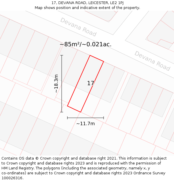 17, DEVANA ROAD, LEICESTER, LE2 1PJ: Plot and title map