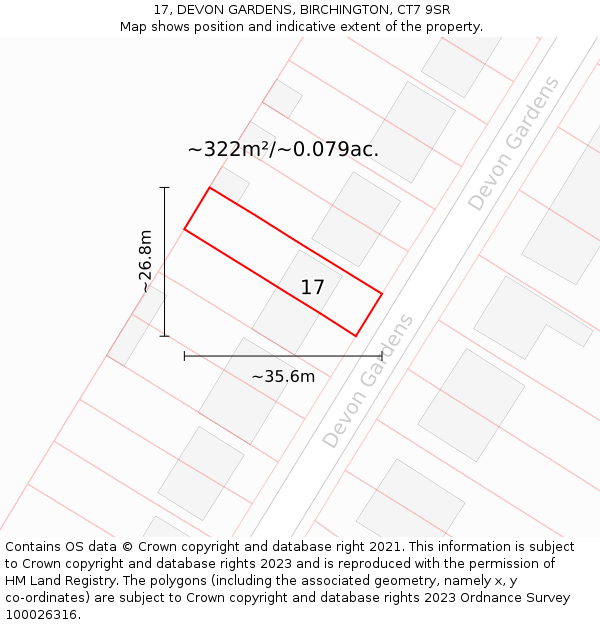 17, DEVON GARDENS, BIRCHINGTON, CT7 9SR: Plot and title map