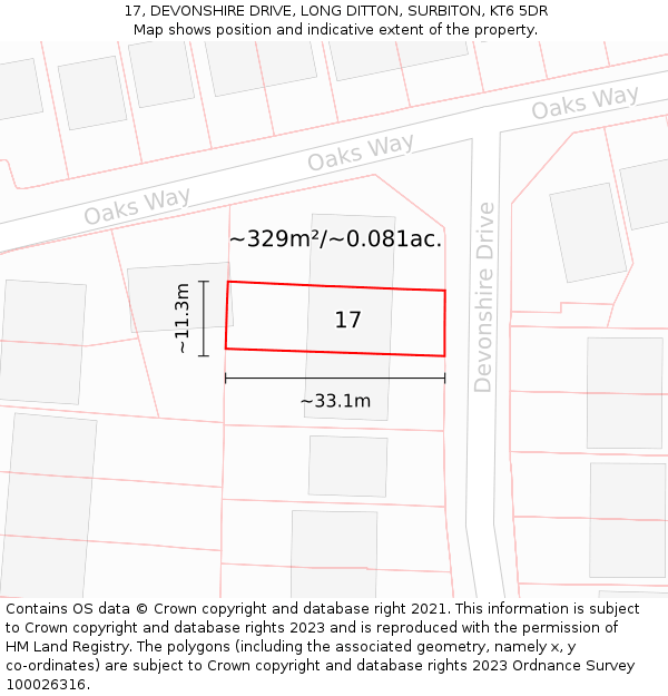 17, DEVONSHIRE DRIVE, LONG DITTON, SURBITON, KT6 5DR: Plot and title map