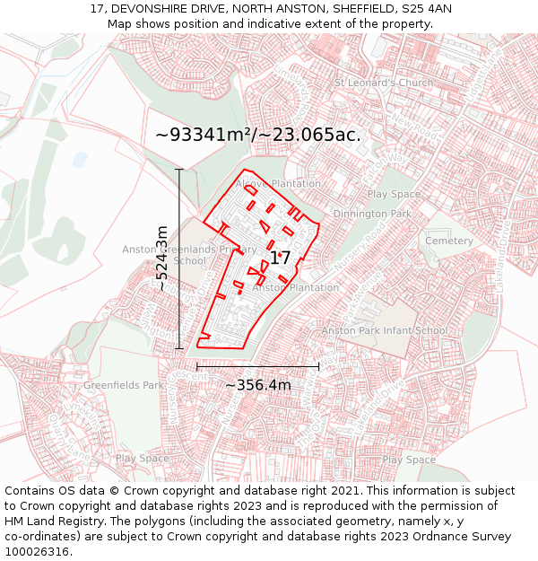 17, DEVONSHIRE DRIVE, NORTH ANSTON, SHEFFIELD, S25 4AN: Plot and title map