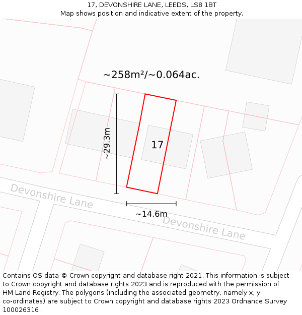 17, DEVONSHIRE LANE, LEEDS, LS8 1BT: Plot and title map