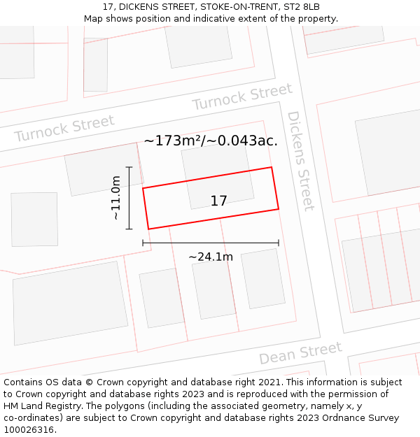 17, DICKENS STREET, STOKE-ON-TRENT, ST2 8LB: Plot and title map