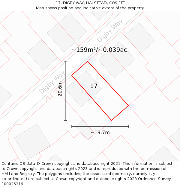 17, DIGBY WAY, HALSTEAD, CO9 1FT: Plot and title map