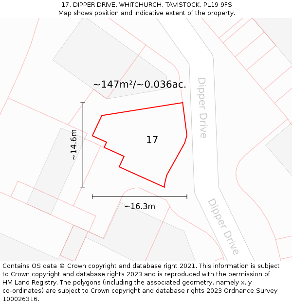 17, DIPPER DRIVE, WHITCHURCH, TAVISTOCK, PL19 9FS: Plot and title map
