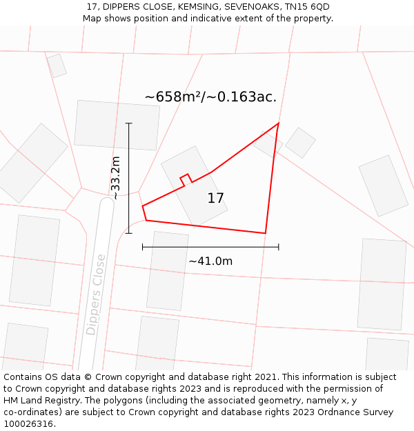 17, DIPPERS CLOSE, KEMSING, SEVENOAKS, TN15 6QD: Plot and title map