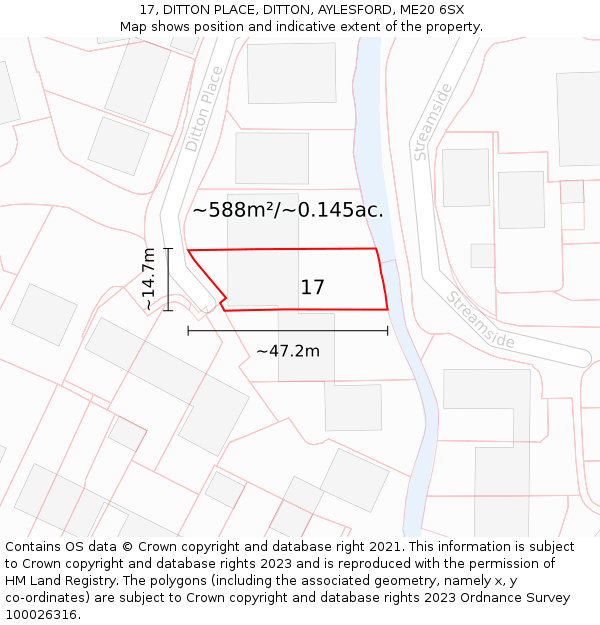17, DITTON PLACE, DITTON, AYLESFORD, ME20 6SX: Plot and title map