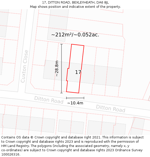 17, DITTON ROAD, BEXLEYHEATH, DA6 8JL: Plot and title map