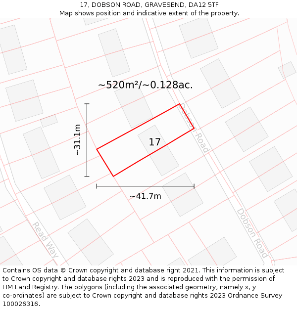 17, DOBSON ROAD, GRAVESEND, DA12 5TF: Plot and title map