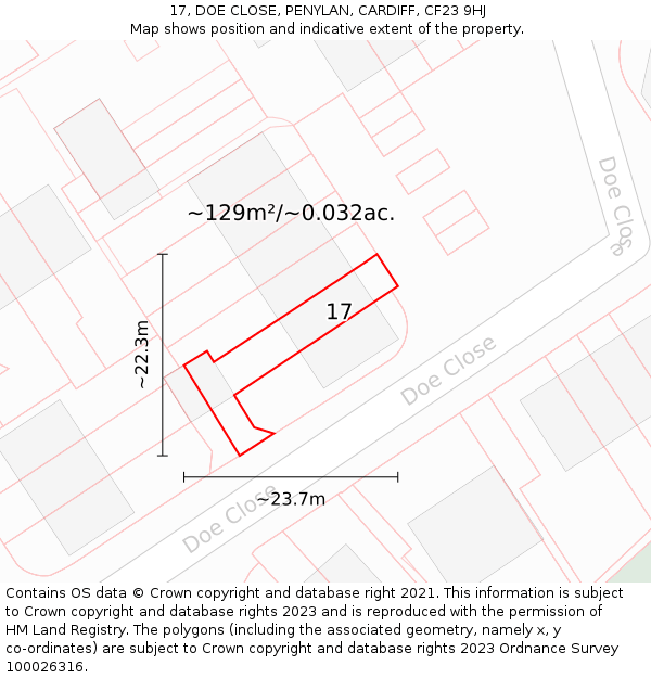 17, DOE CLOSE, PENYLAN, CARDIFF, CF23 9HJ: Plot and title map