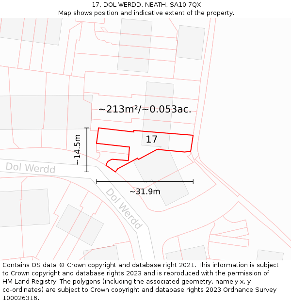 17, DOL WERDD, NEATH, SA10 7QX: Plot and title map
