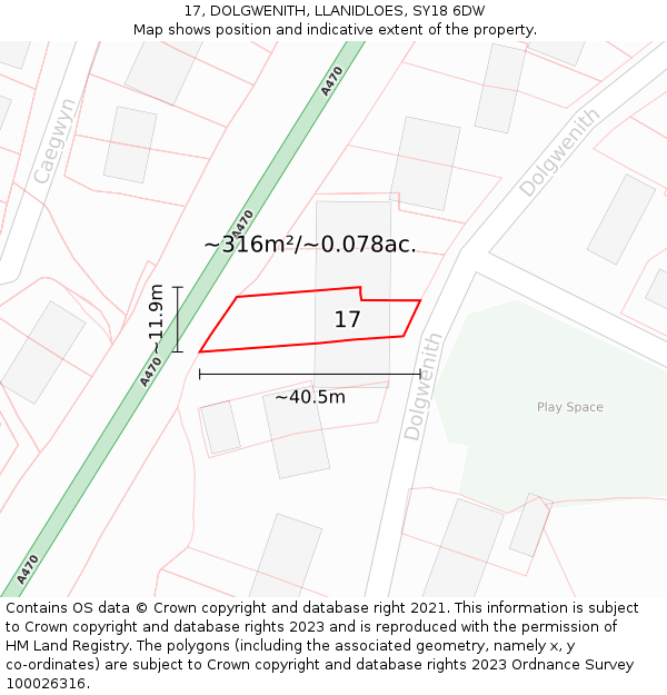 17, DOLGWENITH, LLANIDLOES, SY18 6DW: Plot and title map