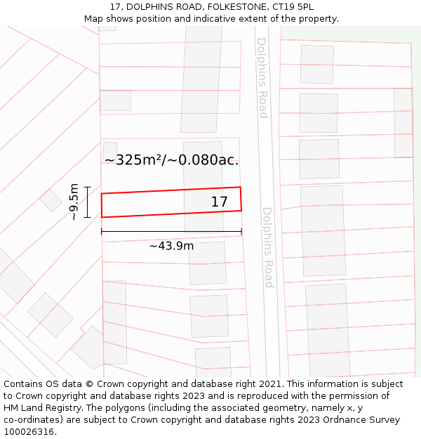 17, DOLPHINS ROAD, FOLKESTONE, CT19 5PL: Plot and title map