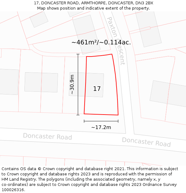17, DONCASTER ROAD, ARMTHORPE, DONCASTER, DN3 2BX: Plot and title map