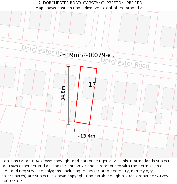 17, DORCHESTER ROAD, GARSTANG, PRESTON, PR3 1FD: Plot and title map