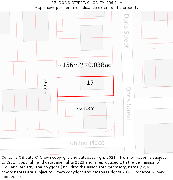 17, DORIS STREET, CHORLEY, PR6 0HA: Plot and title map