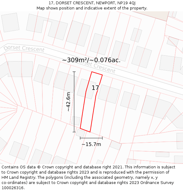 17, DORSET CRESCENT, NEWPORT, NP19 4QJ: Plot and title map