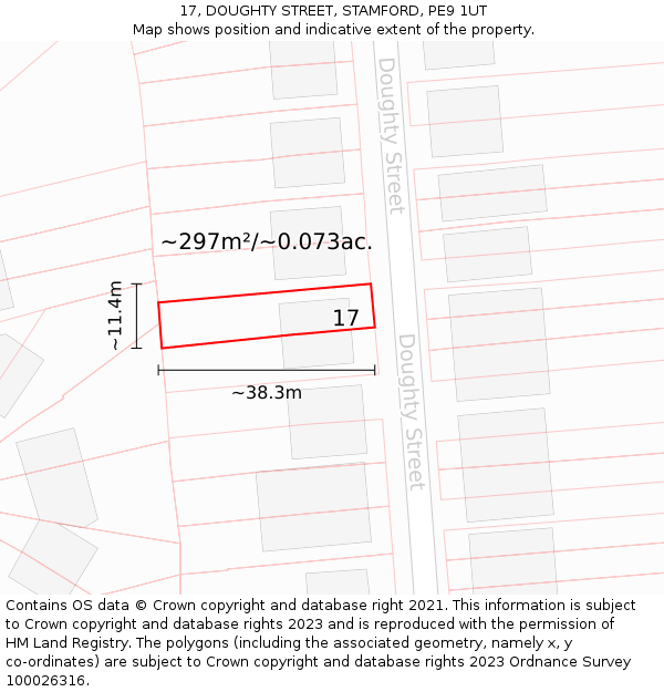 17, DOUGHTY STREET, STAMFORD, PE9 1UT: Plot and title map