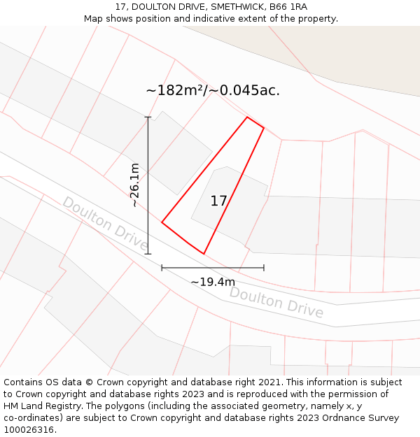 17, DOULTON DRIVE, SMETHWICK, B66 1RA: Plot and title map