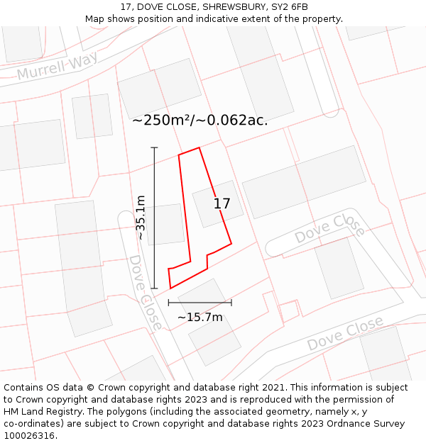 17, DOVE CLOSE, SHREWSBURY, SY2 6FB: Plot and title map