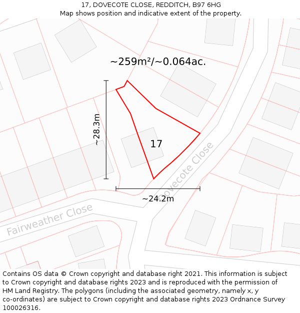 17, DOVECOTE CLOSE, REDDITCH, B97 6HG: Plot and title map