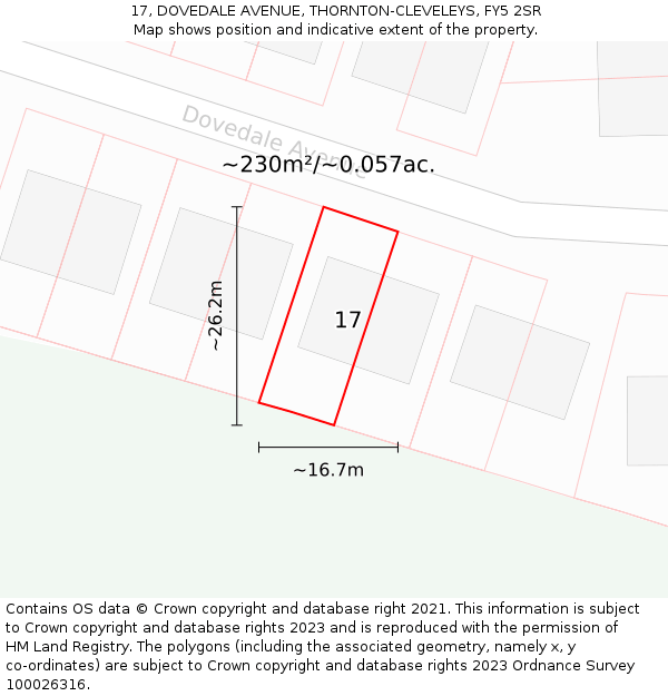 17, DOVEDALE AVENUE, THORNTON-CLEVELEYS, FY5 2SR: Plot and title map