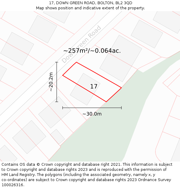 17, DOWN GREEN ROAD, BOLTON, BL2 3QD: Plot and title map
