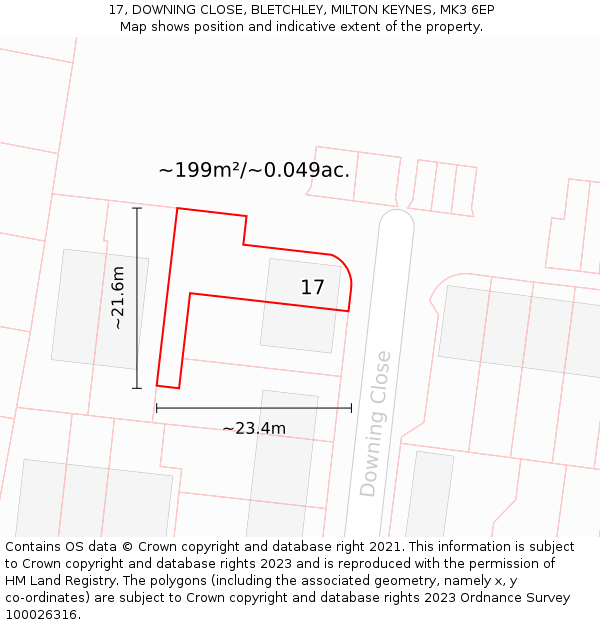 17, DOWNING CLOSE, BLETCHLEY, MILTON KEYNES, MK3 6EP: Plot and title map