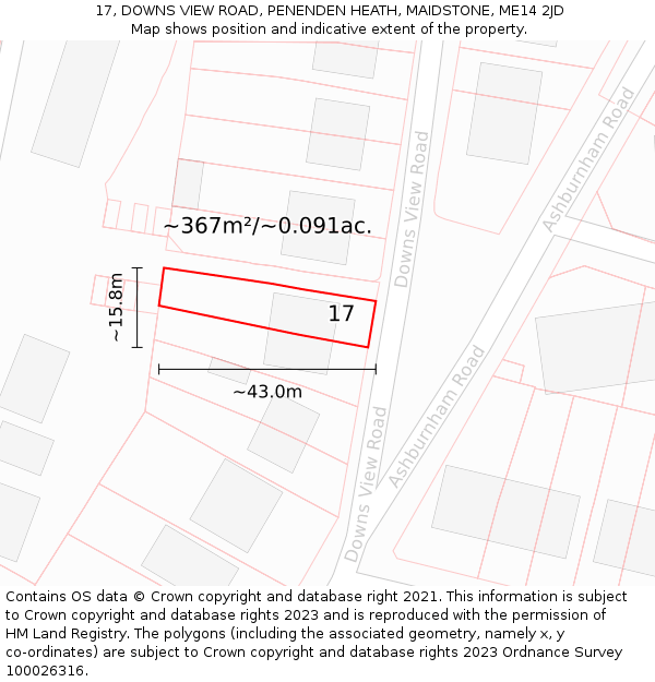 17, DOWNS VIEW ROAD, PENENDEN HEATH, MAIDSTONE, ME14 2JD: Plot and title map