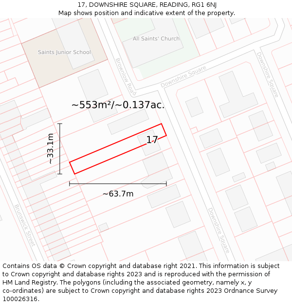 17, DOWNSHIRE SQUARE, READING, RG1 6NJ: Plot and title map