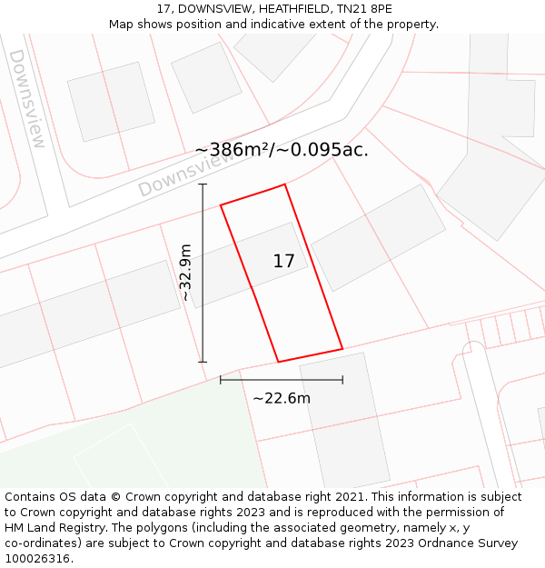 17, DOWNSVIEW, HEATHFIELD, TN21 8PE: Plot and title map