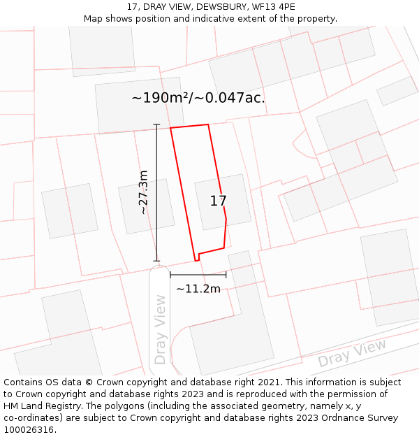 17, DRAY VIEW, DEWSBURY, WF13 4PE: Plot and title map