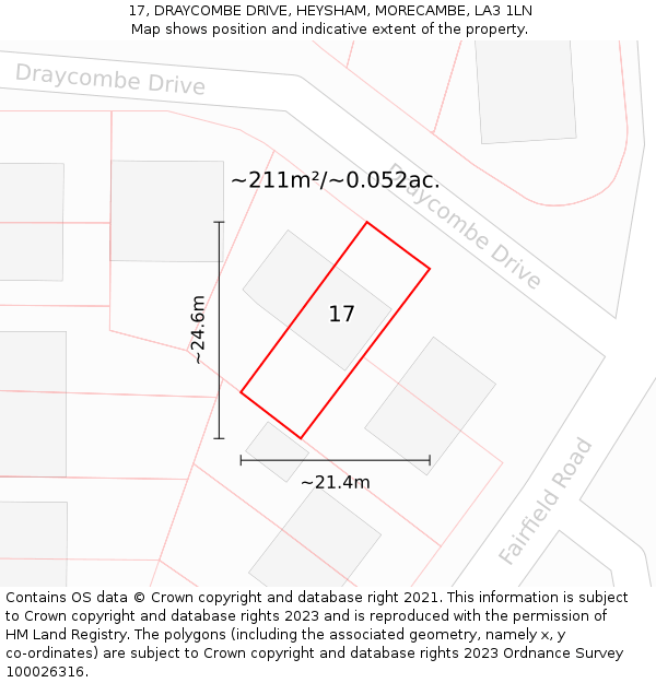 17, DRAYCOMBE DRIVE, HEYSHAM, MORECAMBE, LA3 1LN: Plot and title map