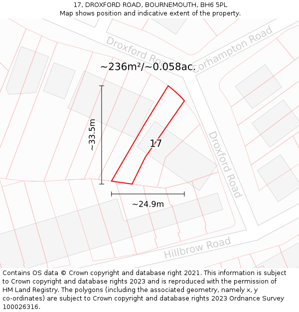 17, DROXFORD ROAD, BOURNEMOUTH, BH6 5PL: Plot and title map