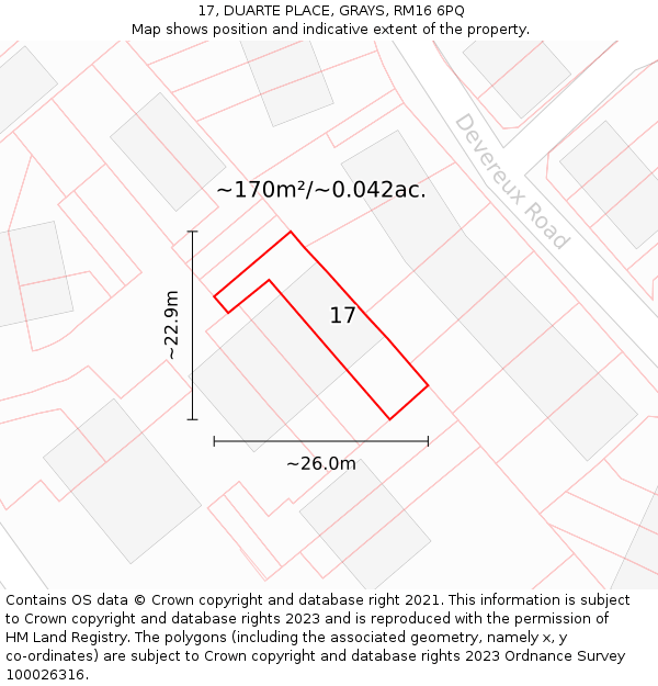 17, DUARTE PLACE, GRAYS, RM16 6PQ: Plot and title map