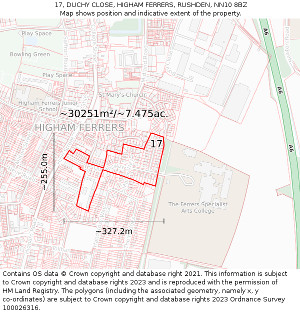 17, DUCHY CLOSE, HIGHAM FERRERS, RUSHDEN, NN10 8BZ: Plot and title map