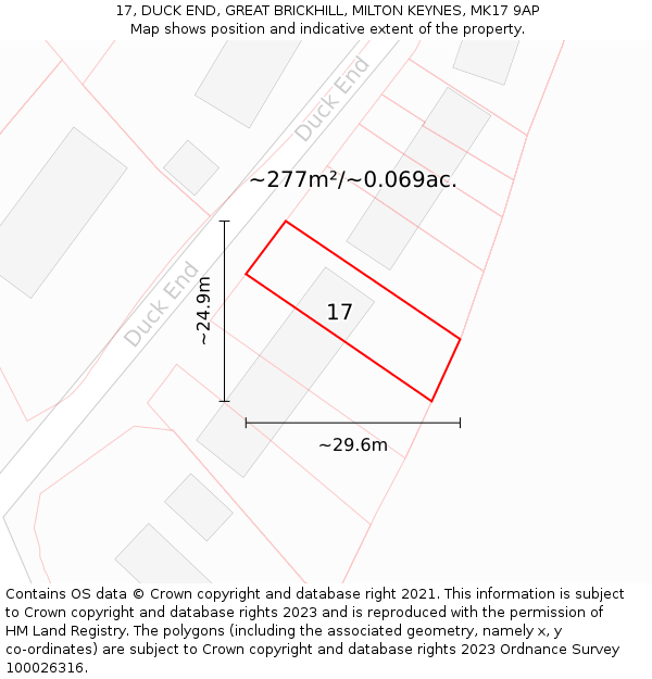 17, DUCK END, GREAT BRICKHILL, MILTON KEYNES, MK17 9AP: Plot and title map
