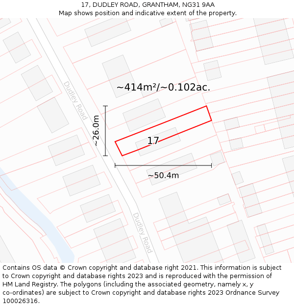 17, DUDLEY ROAD, GRANTHAM, NG31 9AA: Plot and title map
