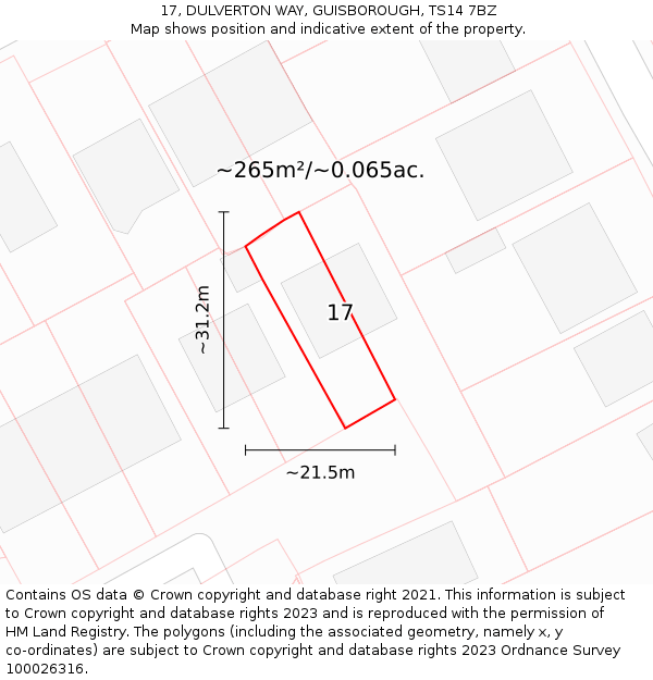17, DULVERTON WAY, GUISBOROUGH, TS14 7BZ: Plot and title map