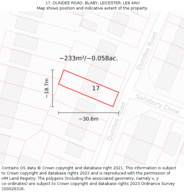 17, DUNDEE ROAD, BLABY, LEICESTER, LE8 4AH: Plot and title map