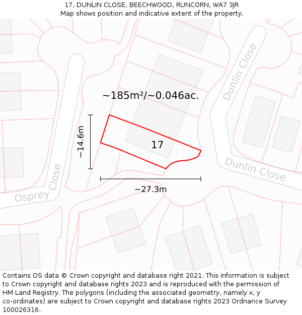 17, DUNLIN CLOSE, BEECHWOOD, RUNCORN, WA7 3JR: Plot and title map