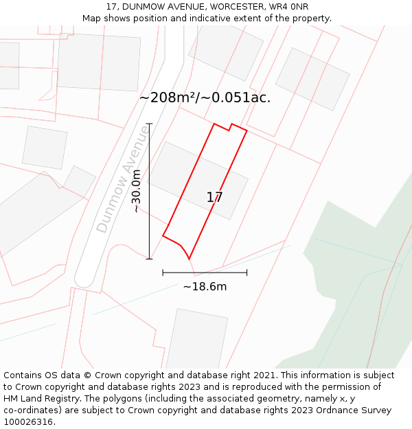 17, DUNMOW AVENUE, WORCESTER, WR4 0NR: Plot and title map