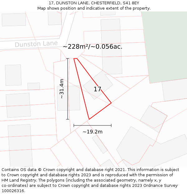 17, DUNSTON LANE, CHESTERFIELD, S41 8EY: Plot and title map
