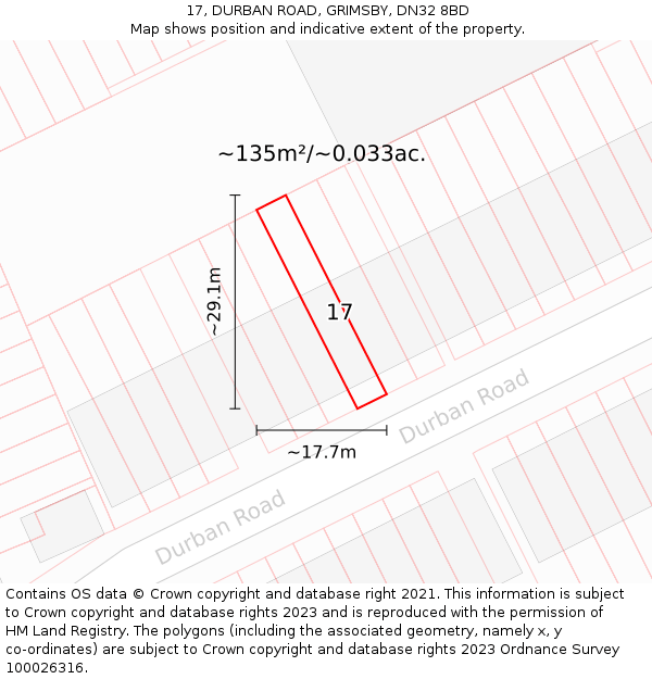 17, DURBAN ROAD, GRIMSBY, DN32 8BD: Plot and title map