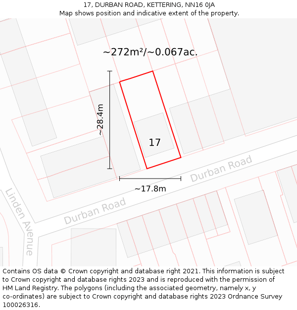 17, DURBAN ROAD, KETTERING, NN16 0JA: Plot and title map