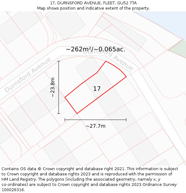 17, DURNSFORD AVENUE, FLEET, GU52 7TA: Plot and title map