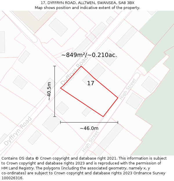 17, DYFFRYN ROAD, ALLTWEN, SWANSEA, SA8 3BX: Plot and title map